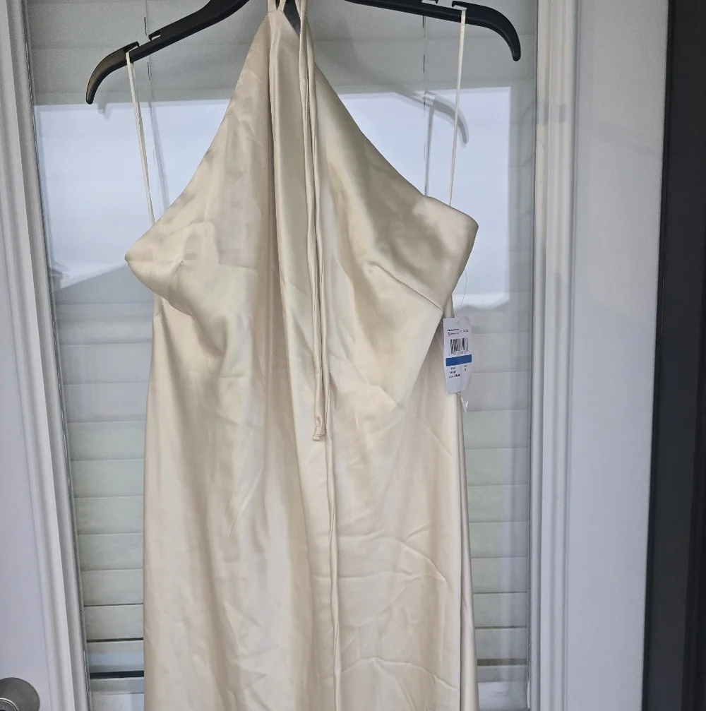 Morgan & Co Juniors' Halter-Neck Satin Slip Dress XL Cream Maxi Cocktail Bridal - Picture 6 of 15
